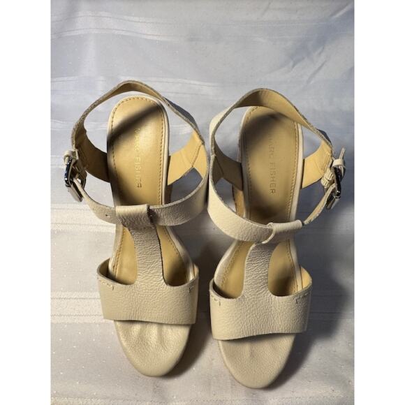 Marc Fisher Cream Leather Espadrille Wedge Sandals Women’s 6.5M Adjustable Strap - Picture 4 of 8
